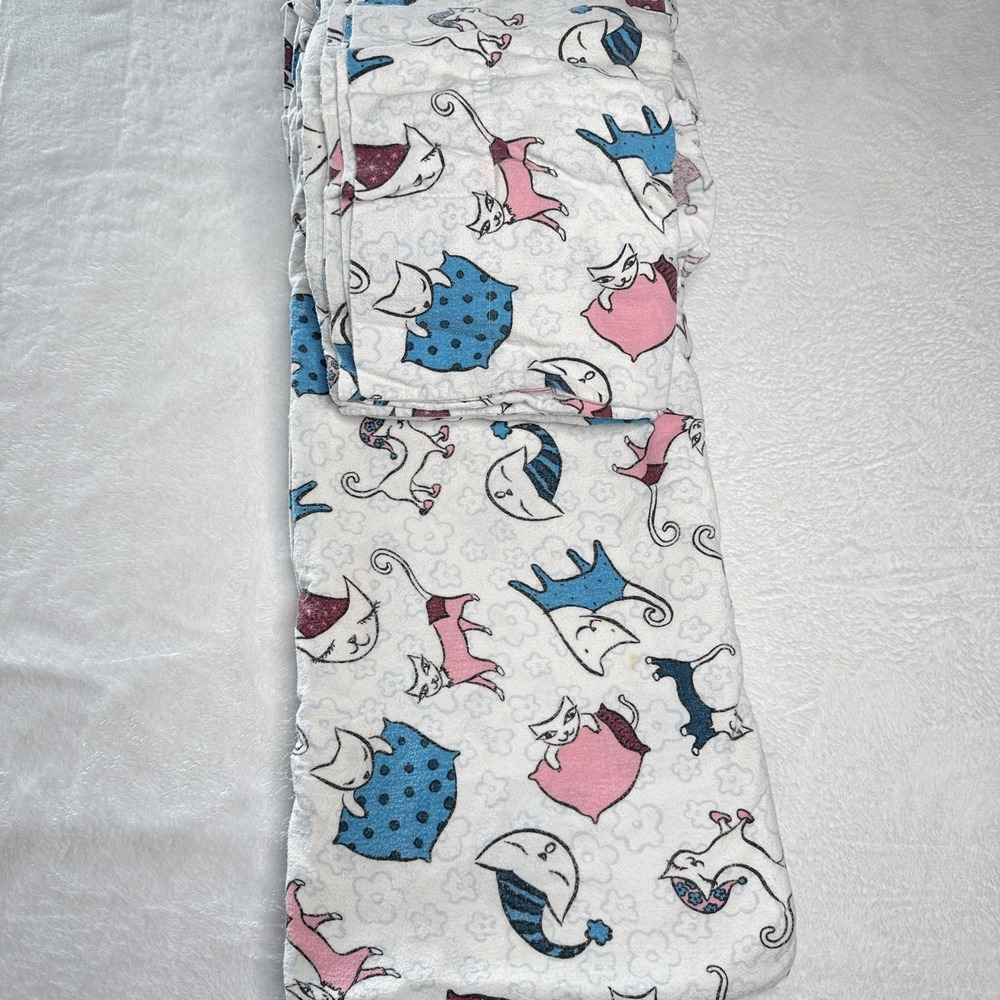 VTG Joe Boxer Meow Mix Cat Flannel Full Sheet Set Y2K Retro Made in USA 4 Pc